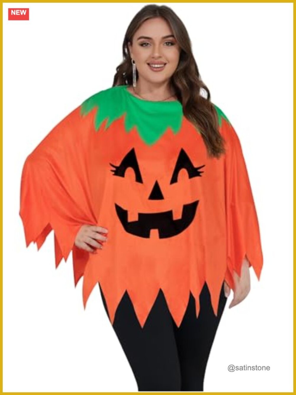 Peywot Plus Size Pumpkin Costume Women Adult Halloween Poncho